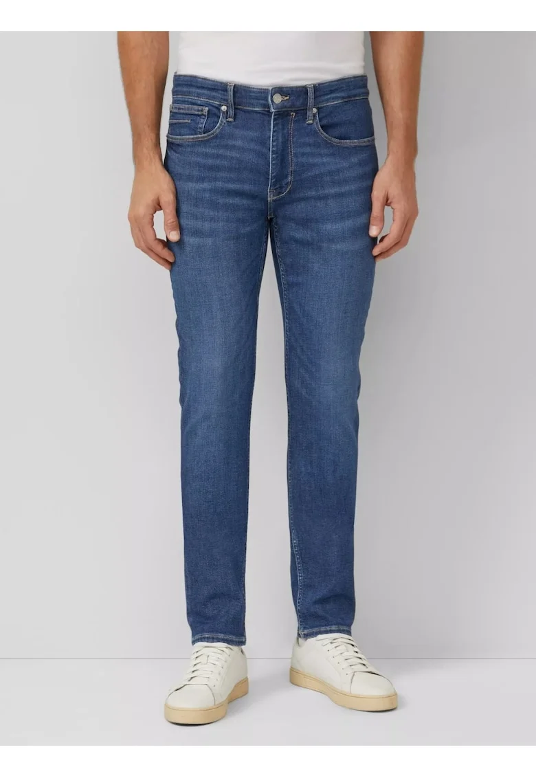 Blugi barbati Nelio, cu talie medie si croiala Slim fit, Albastru inchis, Albastru inchis