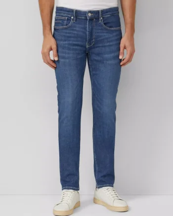 Blugi barbati Nelio, cu talie medie si croiala Slim fit, Albastru inchis, Albastru inchis