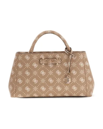 Geanta shopper din piele ecologica cu model logo Carrie, Maro camel