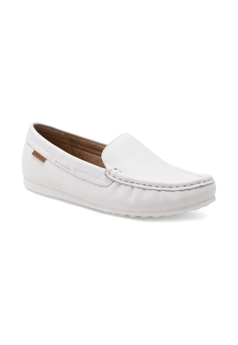 Mocasini dama,  437079, Piele naturala, Alb