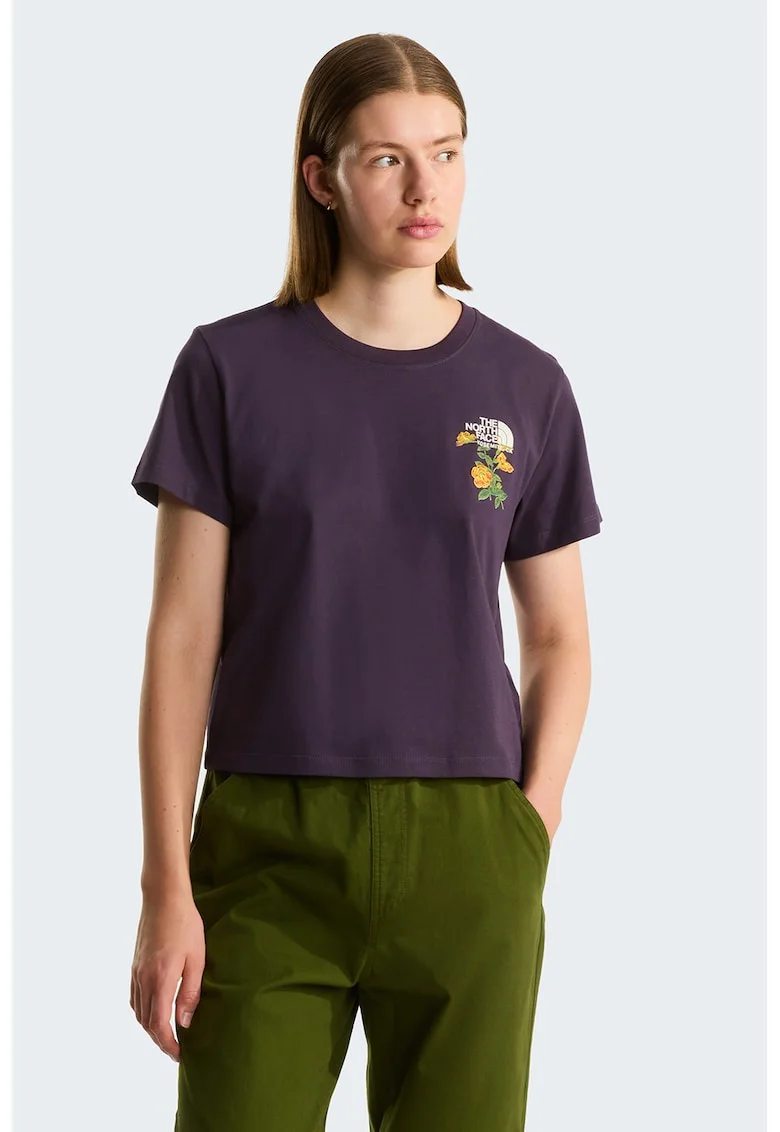 Tricou regular fit Flora Embro, Verde/Portocaliu/Violet pruna