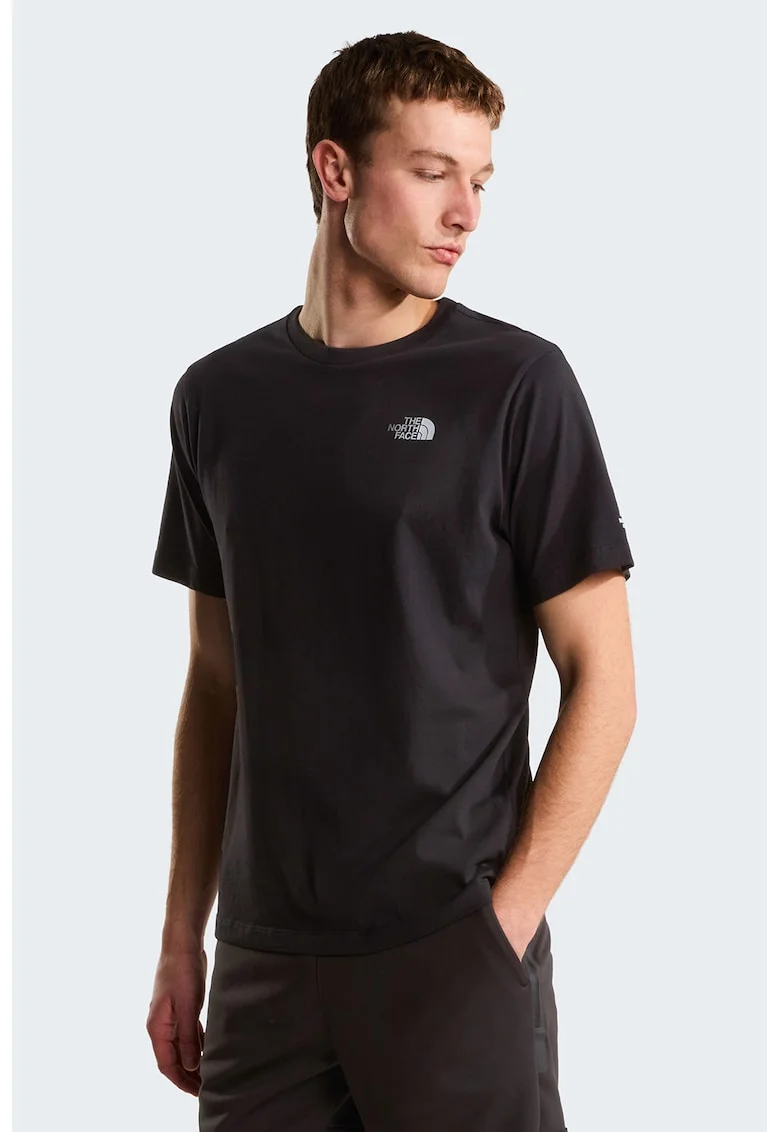 Tricou cu decolteu la baza gatului si imprimeu pe partea din spate, Negru/Gri deschis