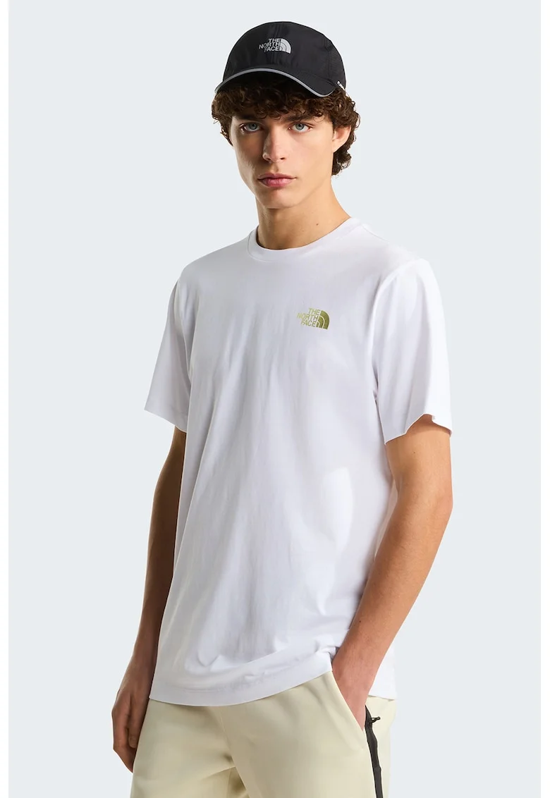Tricou cu decolteu la baza gatului si imprimeu pe partea din spate, Alb optic/Galben mustar