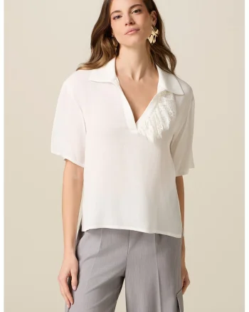 Bluza vaporoasa cu garnitura brodata, Alb