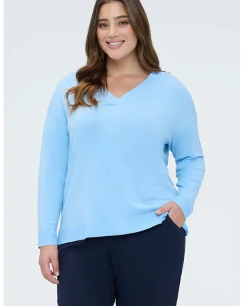 Pulover cu decolteu in V si maneci cazute, Albastru lavanda