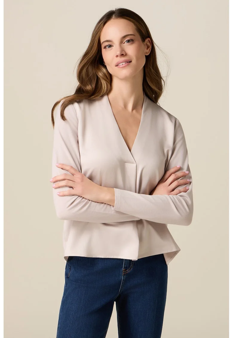 Bluza lejera cu decolteu in V, Alb fildes