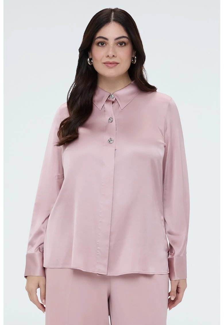 Bluza polo cu fenta cu nasturi, Roz prafuit