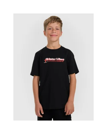 Tricou copii,  regular, imprimeu, negru, bumbac, Negru