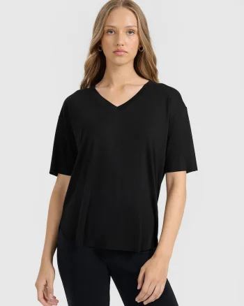 Tricou oversize  negru, modal, pentru femei, confortabil, croiala lejera