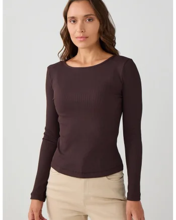 Bluza slim-fit cu decolteu rotund, Maro inchis