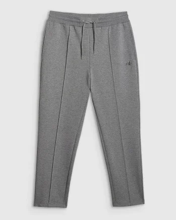 Pantaloni de trening barbati  gri din bumbac, ajustare in talie, buzunare functionale