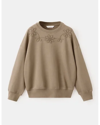 Bluza de trening cu aplicatii cu model floral, Maro
