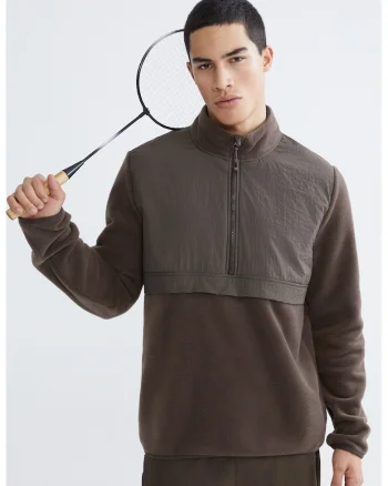 Bluza de trening din fleece cu guler scurt, Maro inchis