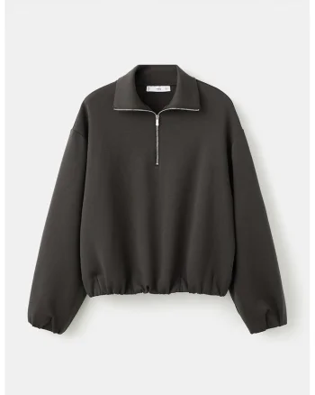 Bluza de trening cu fermoar scurt, Gri antracit