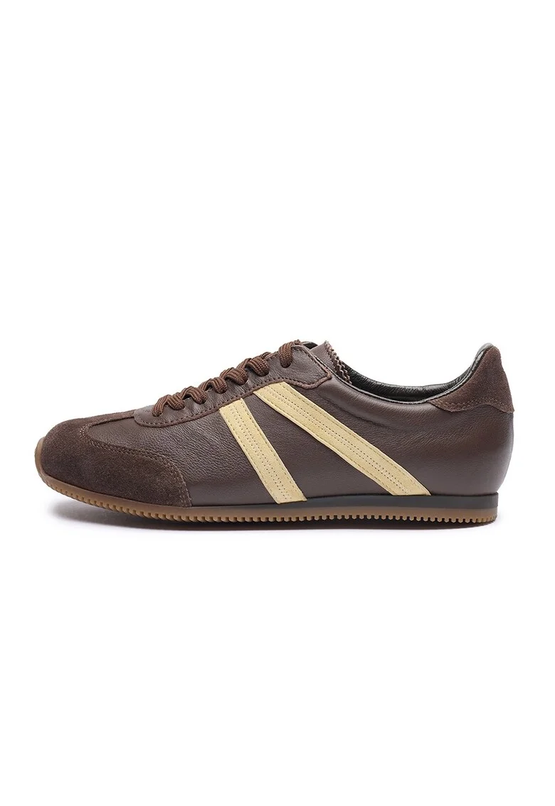 Pantofi sport din piele si piele intoarsa, Maro/Galben pai
