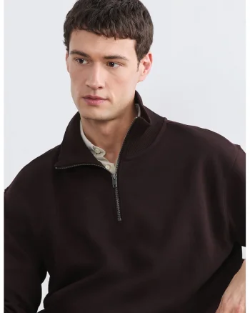 Bluza de trening cu fenta cu fermoar, Maro pamantiu
