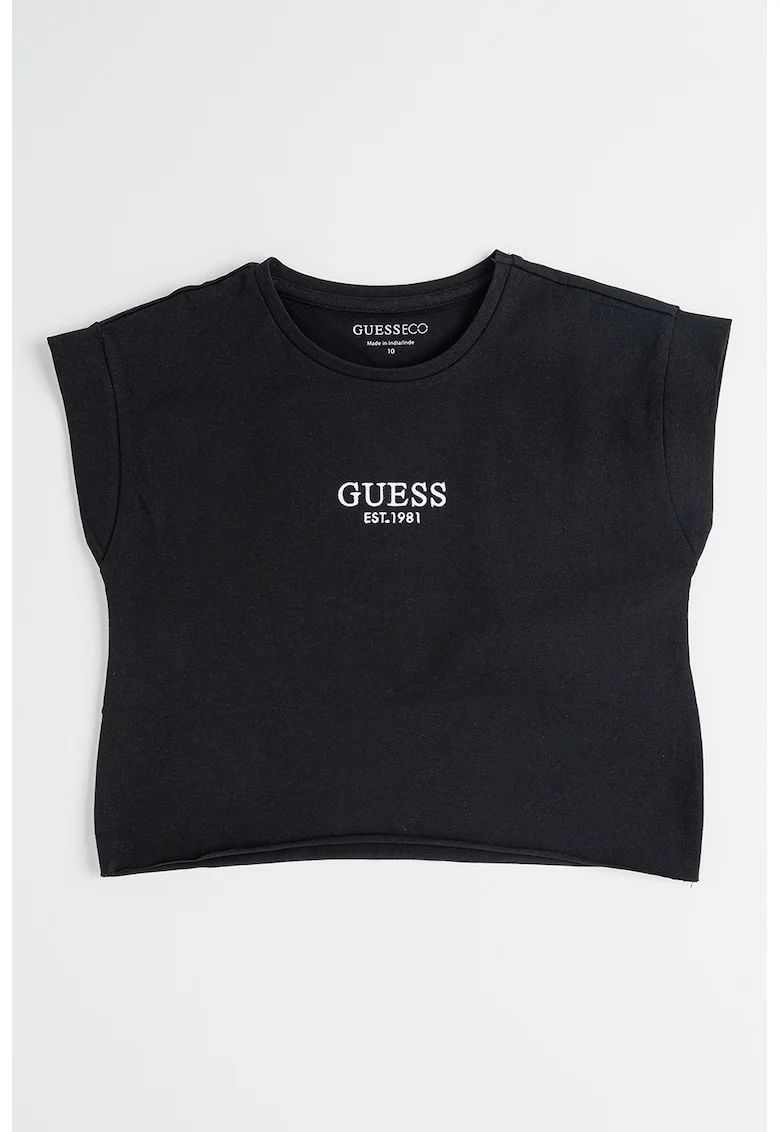 Tricou cu decolteu la baza gatului si logo, Alb/Negru