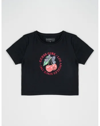 Tricou crop cu imprimeu logo, Rosu/Verde/Negru