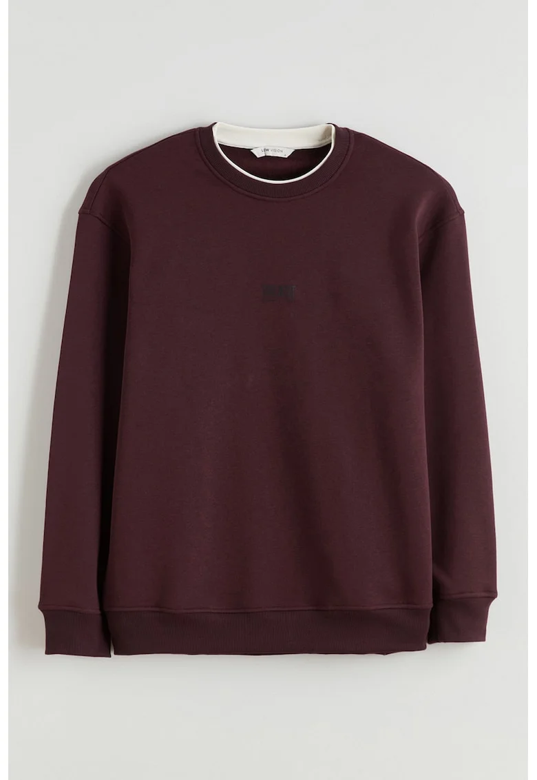 Bluza de trenimg cu croiala lejera si imprimeu text, Maro cognac