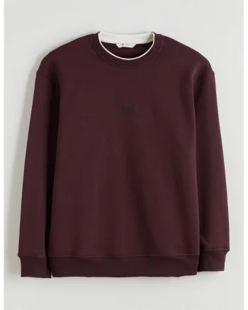 Bluza de trenimg cu croiala lejera si imprimeu text, Maro cognac