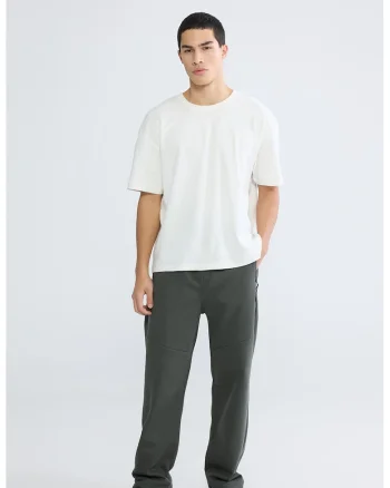 Pantaloni de trening din amestec de bumbac cu snur, Verde sparanghel
