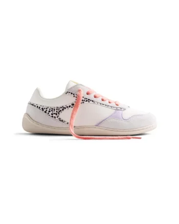 Pantofi sport din piele cu insertii din piele intoarsa si model animal print, Alb murdar