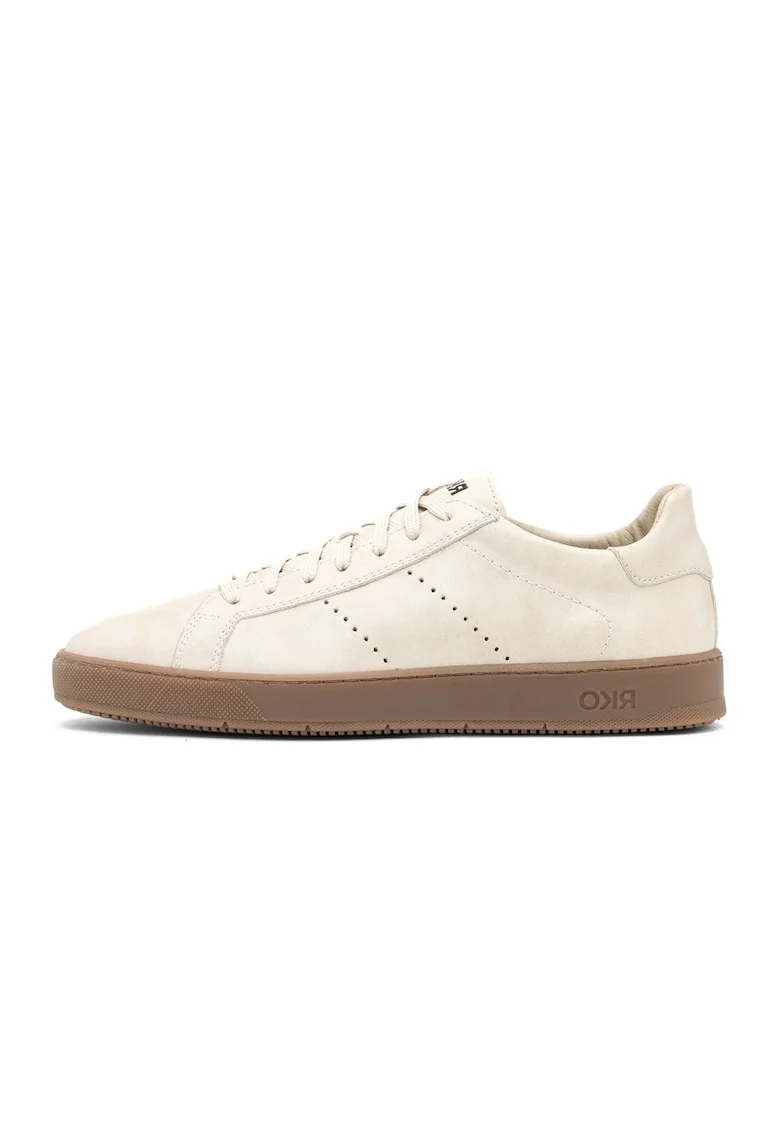Pantofi sport din piele cu detalii perforate Clement, Alb fildes