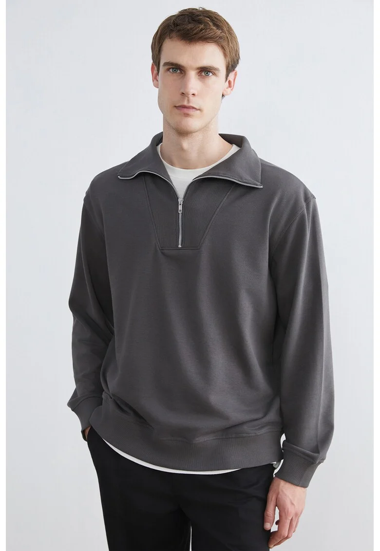 Bluza uni de trening din amestec de bumbac, Gri melange