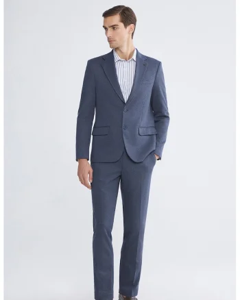 Pantaloni slim fit cu model houndstooth si pliuri, Bleumarin