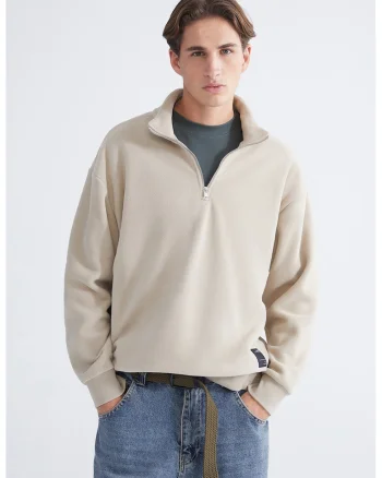 Bluza de trening cu maneci cazute si model uni, Bej deschis