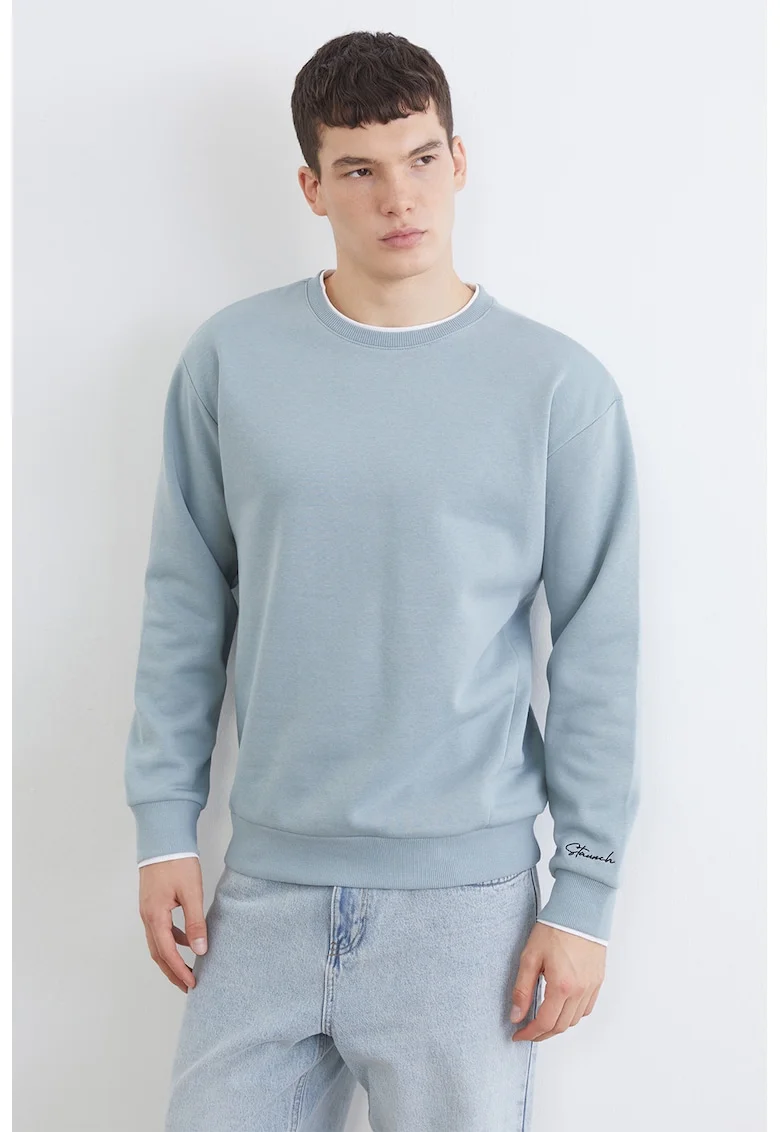 Bluza de trening din amestec de bumbac cu garnituri contrastante, Albastru pastel