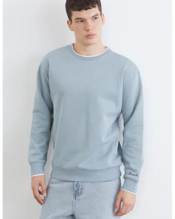 Bluza de trening din amestec de bumbac cu garnituri contrastante, Albastru pastel