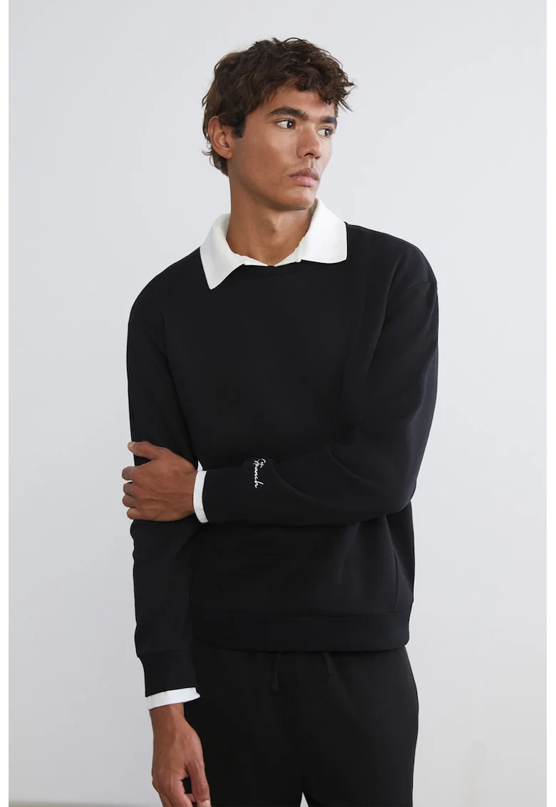 Bluza de trening din amestec de bumbac cu garnituri contrastante, Negru