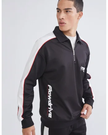 Bluza de trening cu buzunar cu fermoar, Alb/Negru