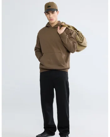 Pantaloni de trening din amestec de bumbac cu snur, Negru
