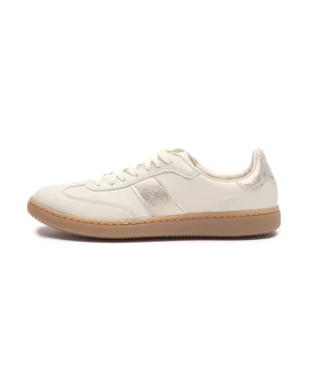 Pantofi sport din piele intoarsa si piele ecologica Marcella, Bej/Auriu platinat