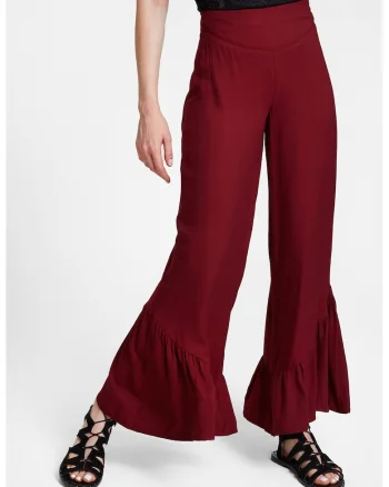 Pantaloni evazati cu volane, Visiniu