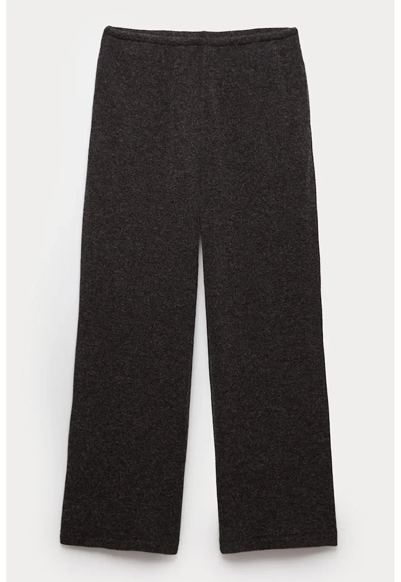 Pantaloni cu talie medie si model uni, Negru melange