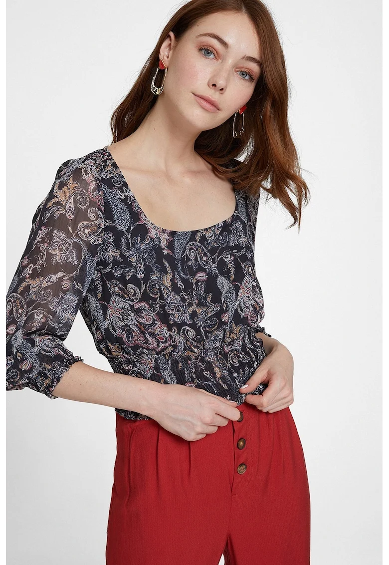 Bluza din sifon cu imprimeu paisley, Maro/Bleumarin