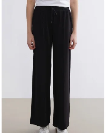 Pantaloni din amestec de modal cu snur in talie, Negru