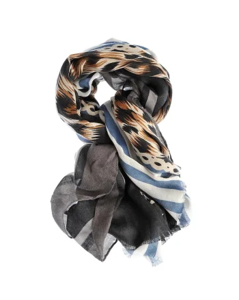 Esarfa  animal print cu dungi albastre, 90x180cm