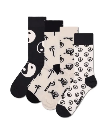 Set de sosete lungi unisex cu imprimeu - 4 perechi, Alb/Negru