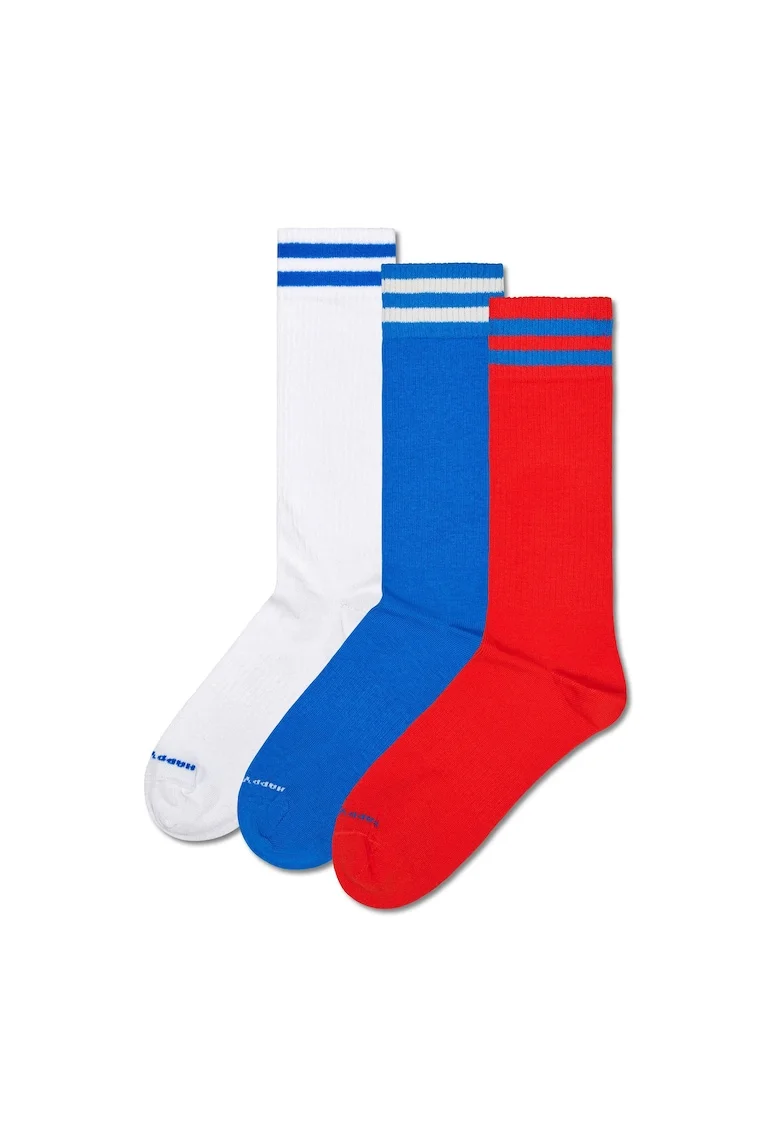 Set de sosete lungi unisex - 3 perechi, Rosu/Alb/Albastru