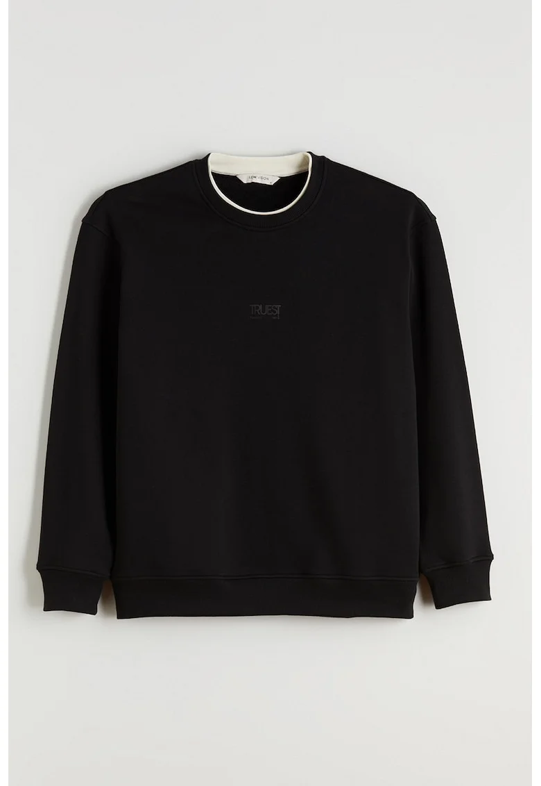 Bluza de trenimg cu croiala lejera si imprimeu text, Negru