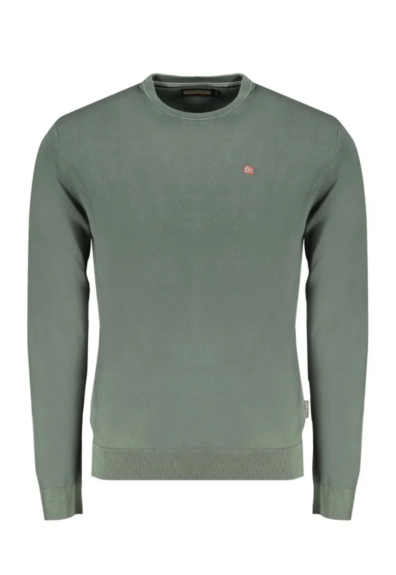 Pulover barbati cu decolteu la baza gatului, logo si croiala Regular fit, Verde inchis, Verde englez