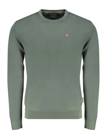 Pulover barbati cu decolteu la baza gatului, logo si croiala Regular fit, Verde inchis, Verde englez