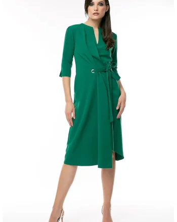 Rochie midi cu model petrecut, Verde