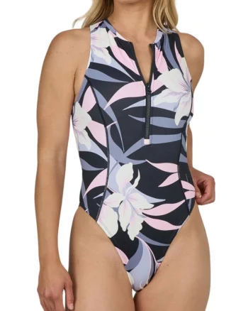 Costum de baie racerback cu imprimeu tropical,
