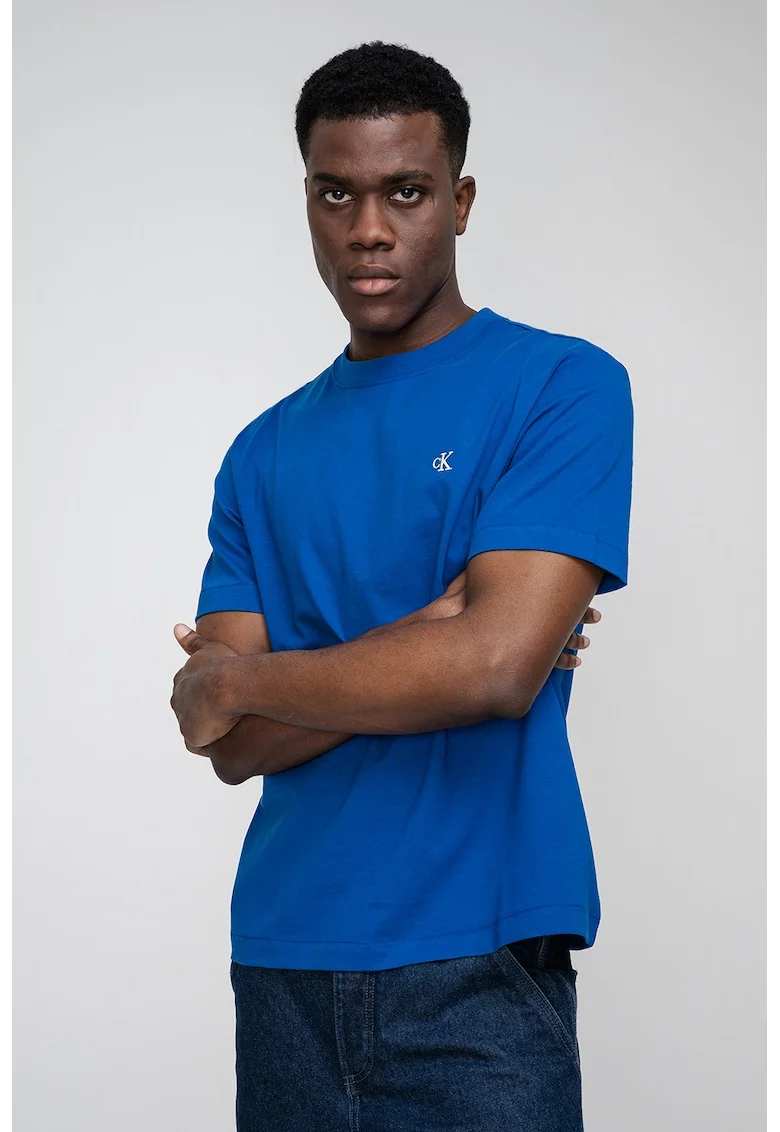 Tricou din bumbac cu decolteu la baza gatului, Albastru royal