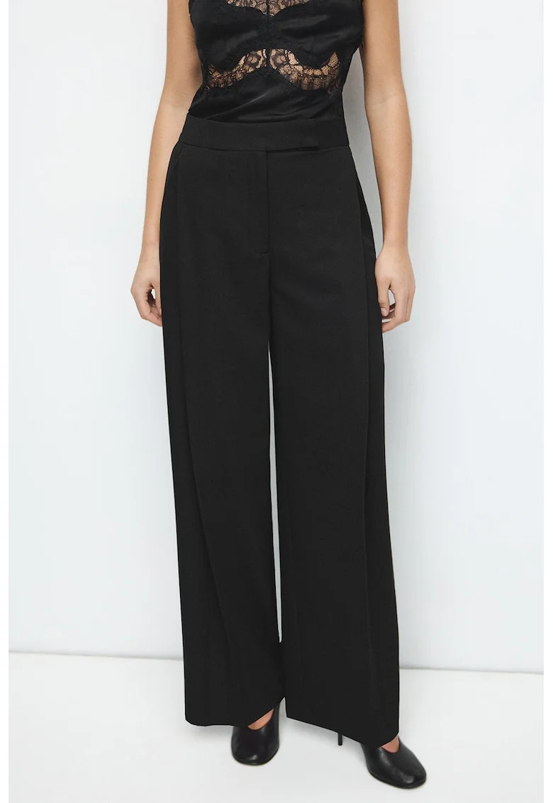 Pantaloni cu croiala ampla si buzunare laterale, Negru
